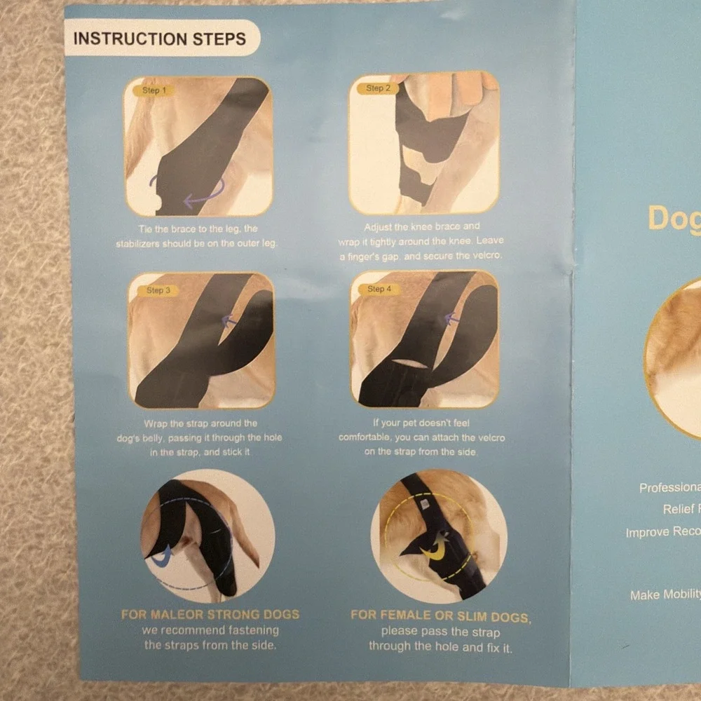 Dog Knee Brace Medium Hind‎ Rear Leg Adjustable ACL Support for Injury Arthritis